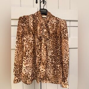 New York & Company Brown Leopard Print Blouse